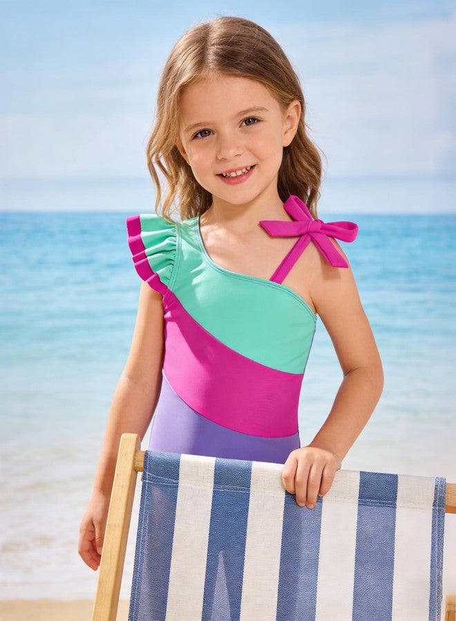 Redair 3t Bathing Suit Girl 4t Swimsuit Girls One Piece Stretch Quick-Dry Green Swimsuits for Summer Beach Swimming Color Block with Ruffled Sleeve Toddler Girl Swimsuit 4t - Image 2