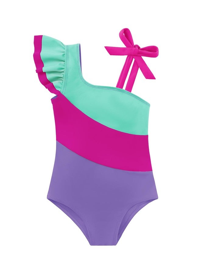 Redair 3t Bathing Suit Girl 4t Swimsuit Girls One Piece Stretch Quick-Dry Green Swimsuits for Summer Beach Swimming Color Block with Ruffled Sleeve Toddler Girl Swimsuit 4t - Image 1