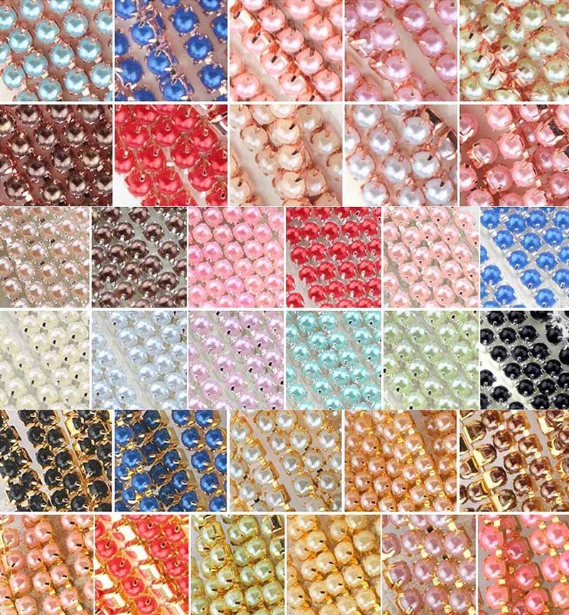 DIY Crafts Diy Crafts 15171 9 Colors Pearl Copper Rhinestone Chain Base Cup Pearl Chain for Sewing Diy Garment Accessories Trim, Pack of 1 Set, 2 Yards (Multicolor)  - Image 1