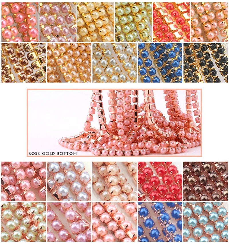 DIY Crafts Diy Crafts 15171 9 Colors Pearl Copper Rhinestone Chain Base Cup Pearl Chain for Sewing Diy Garment Accessories Trim, Pack of 1 Set, 2 Yards (Multicolor)  - Image 5