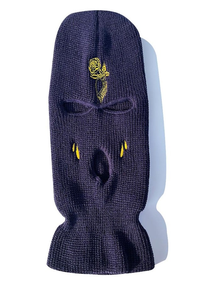 FASHIXD Embroidered Knit Ski Mask - 3-Hole Winter Balaclava for Men & Women (US, Alpha, One Size, Navy Blue) - Image 1