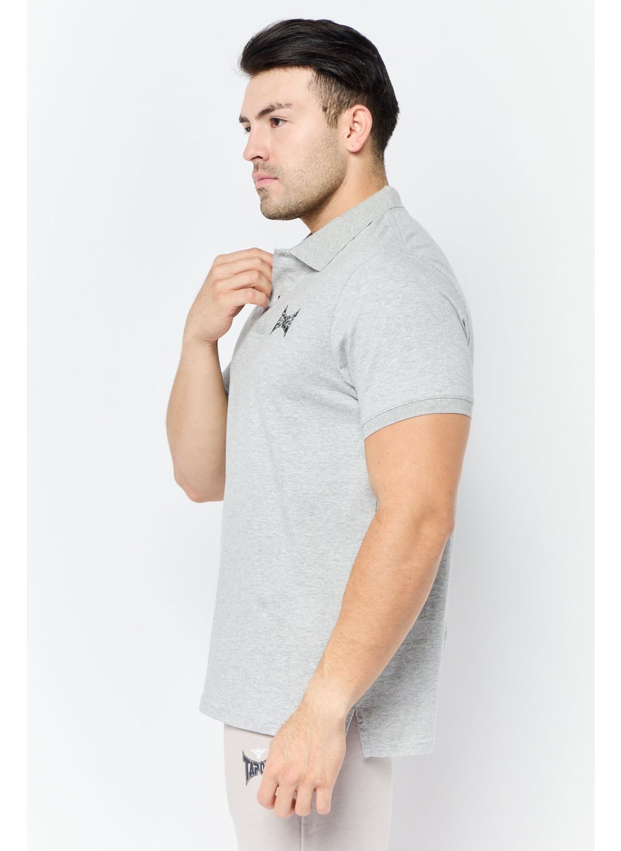 TapouT - Men Regular Fit Graphic Brand Logo Short Sleeves Polo Shirt, Grey - Image 1