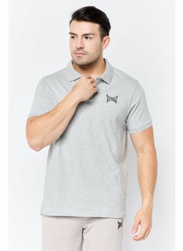 Men Regular Fit Graphic Brand Logo Short Sleeves Polo Shirt, Grey