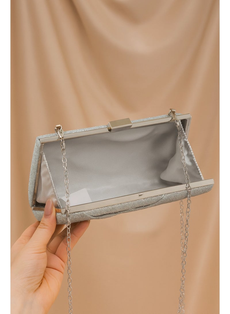 Women's Silver Evening Clutch – Shiny Elegant Design for Parties & Special Occasions - Image 2