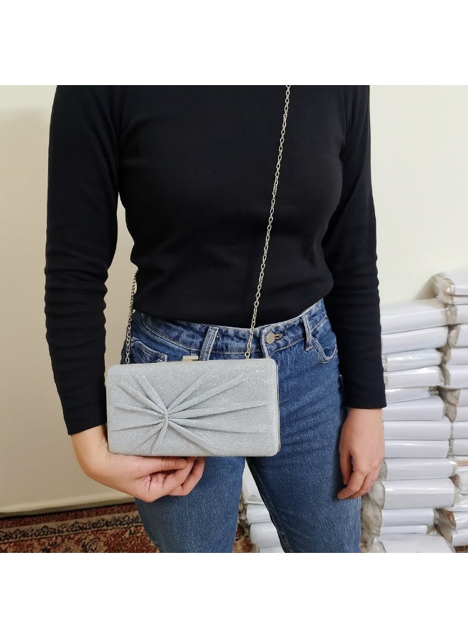 Women's Silver Evening Clutch – Shiny Elegant Design for Parties & Special Occasions - Image 3