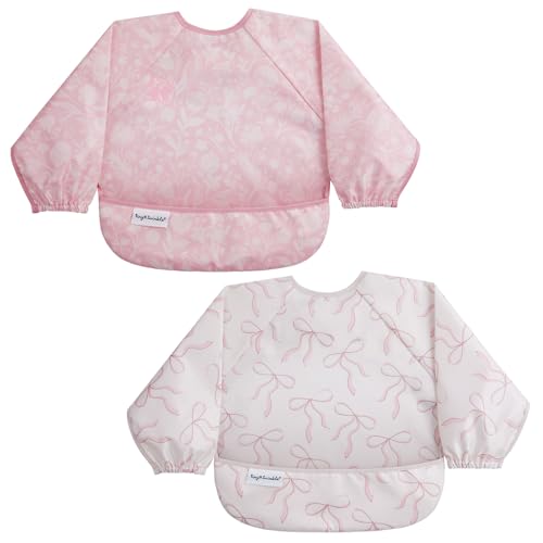 Tiny Twinkle Long Sleeve Bib for Babies Toddlers 2Pack Waterproof Smock Bib for Eating Machine Washable MessProof Feeding Essentials Newborn Shower Gift ToileBows 624M - Image 1