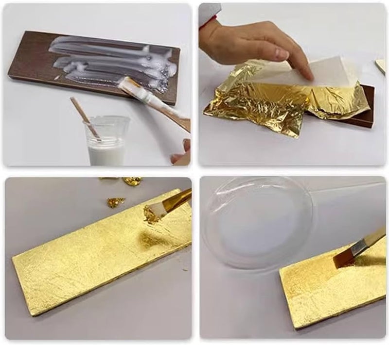 A.K GOLD LEAF AK GOLD LEAF Gold Leaf Sheets 200 Sheets Imitation Gold Leaf 8 x 8cm Gilding Foil Gilding Adhesive 100ml Gold Leaf Paper for Gilding Crafting Resin Art Decoration Maysur Painting Arts DIY - Image 5