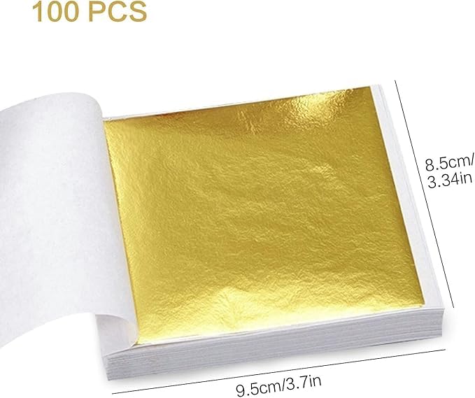 A.K GOLD LEAF AK GOLD LEAF Gold Leaf Sheets 200 Sheets Imitation Gold Leaf 8 x 8cm Gilding Foil Gilding Adhesive 100ml Gold Leaf Paper for Gilding Crafting Resin Art Decoration Maysur Painting Arts DIY - Image 3