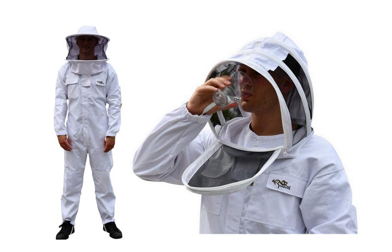 OZ ARMOUR Beekeeping Suit Poly Cotton Heavy Duty with Fencing Veil & Round Brim Hat Beekeeper Costume (Small) - Image 1