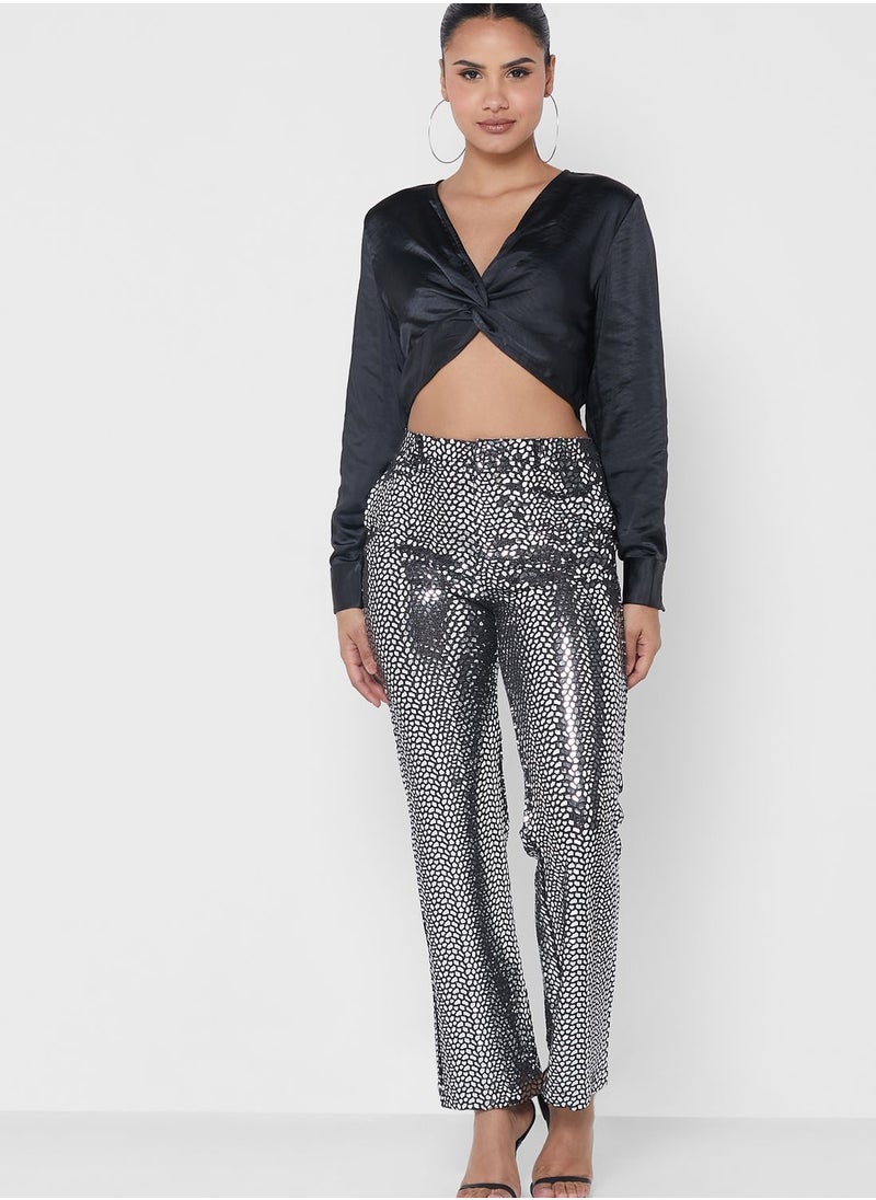 ONLY - Sequin Detail High Waist Pants - Image 1