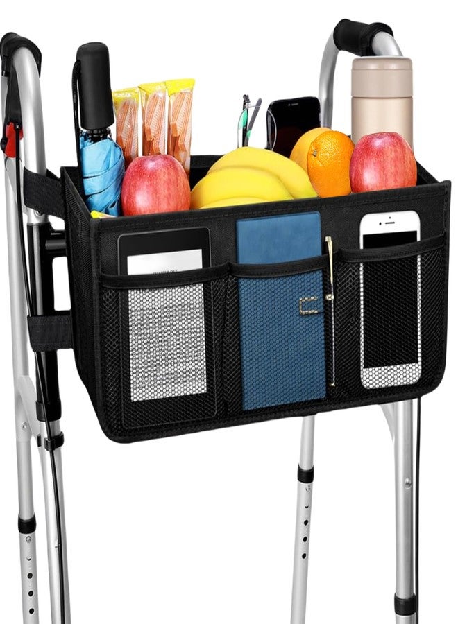 AUSTYLCO Walker Basket with Cup Holder,Foldable Walker Bag,Large Capacity Storage,Never Tipping Over,Waterproof Storage Basket for Elderly (Black) - Image 1