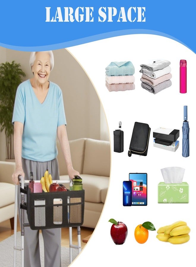 AUSTYLCO Walker Basket with Cup Holder,Foldable Walker Bag,Large Capacity Storage,Never Tipping Over,Waterproof Storage Basket for Elderly (Black) - Image 2