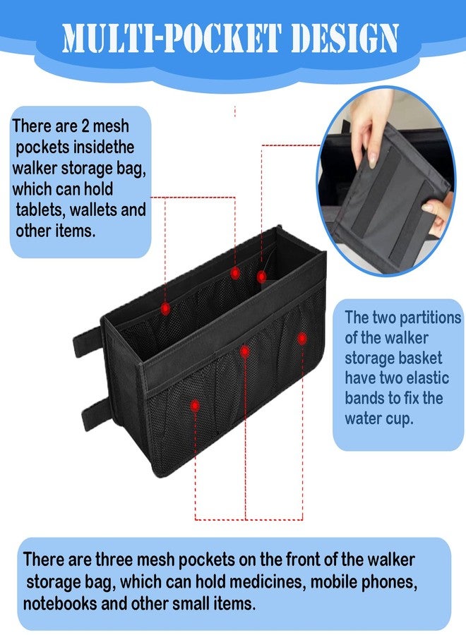 AUSTYLCO Walker Basket with Cup Holder,Foldable Walker Bag,Large Capacity Storage,Never Tipping Over,Waterproof Storage Basket for Elderly (Black) - Image 5