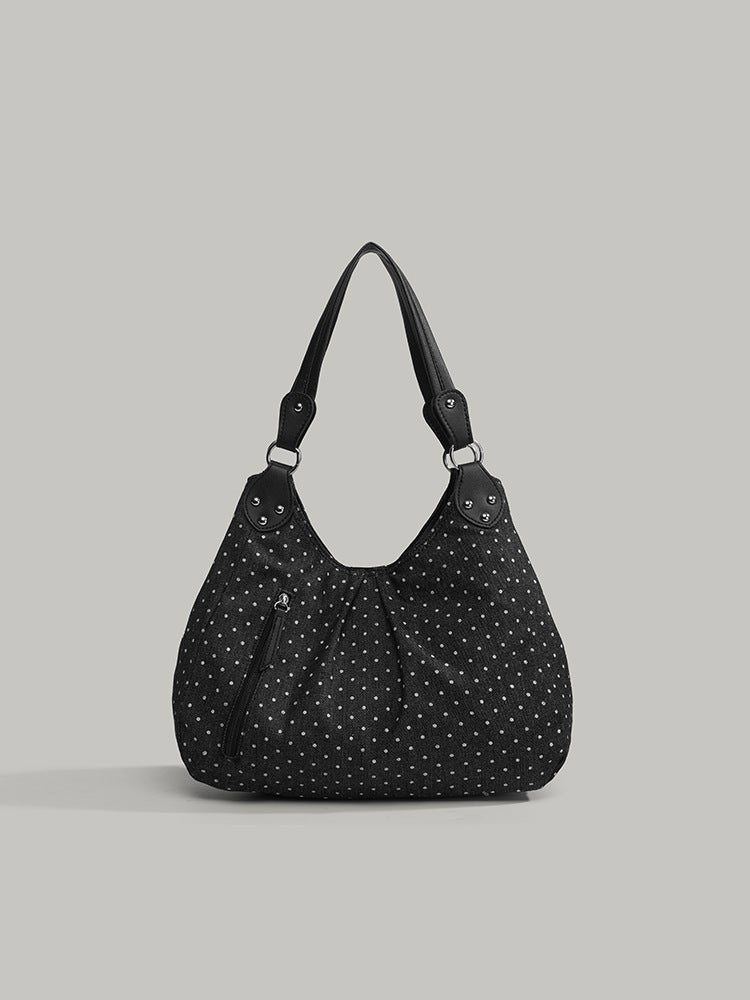 Korean Style Retro Polka Dot Handheld Tote Bag For Women Niche Fashion Versatile Large Capacity Shoulder Bag - Image 1