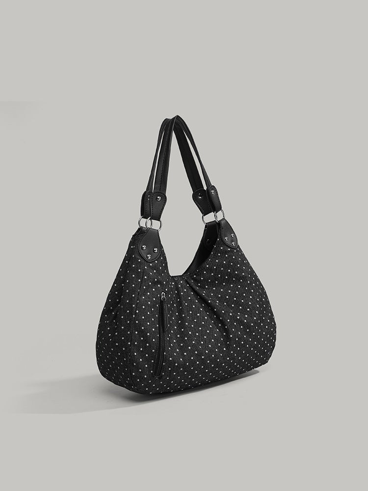 Korean Style Retro Polka Dot Handheld Tote Bag For Women Niche Fashion Versatile Large Capacity Shoulder Bag - Image 4