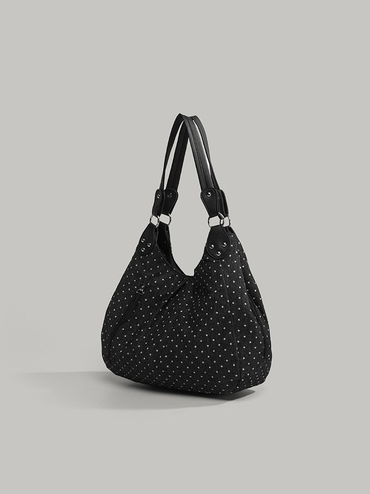 Korean Style Retro Polka Dot Handheld Tote Bag For Women Niche Fashion Versatile Large Capacity Shoulder Bag - Image 3