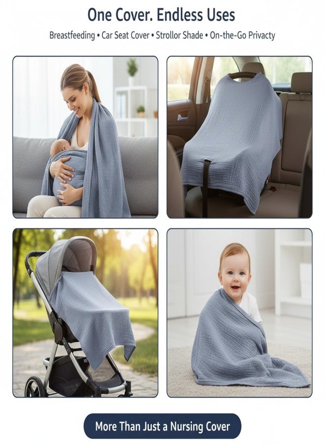 Kelexx Nursing Cover for Baby Breastfeeding – Breathable 100% Cotton Nursing Apron with Rigid Hoop, Privacy Cover, Lightweight Car Seat Canopy & Multi-Use Baby Essentials -Multi Color (Dusty Blue) - Image 3