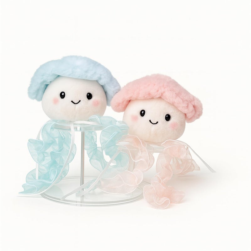 Plushland Magnetic Jellyfish Pair - Wavy & Chloe Kissing Plush Keychain Set, Ocean-Themed Calming Gift with Heart Charm, Dreamy Stuffed Animals for Peace & Love 4 Inches (Jellyfish Pair) - Image 2