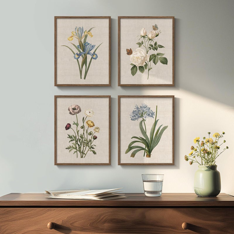 Cuspin Framed Botanical Wall Art for Bathroom, 4 Piece Vintage Floral Canvas Painting Prints Artwork Farmhouse Wall Decor, Rustic Flower Butterfly Pictures for Bedroom Kitchen Hallway Home Decor, 8x10 Inch - Image 3