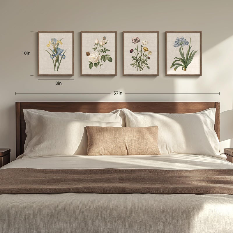 Cuspin Framed Botanical Wall Art for Bathroom, 4 Piece Vintage Floral Canvas Painting Prints Artwork Farmhouse Wall Decor, Rustic Flower Butterfly Pictures for Bedroom Kitchen Hallway Home Decor, 8x10 Inch - Image 5