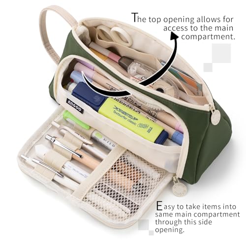 EASTHILL Pencil Case Large Capacity Pencil Pouch School Suppies Pen Case Simple Stationery College Office Organizer for Girls Adults-Deep Green - Image 2