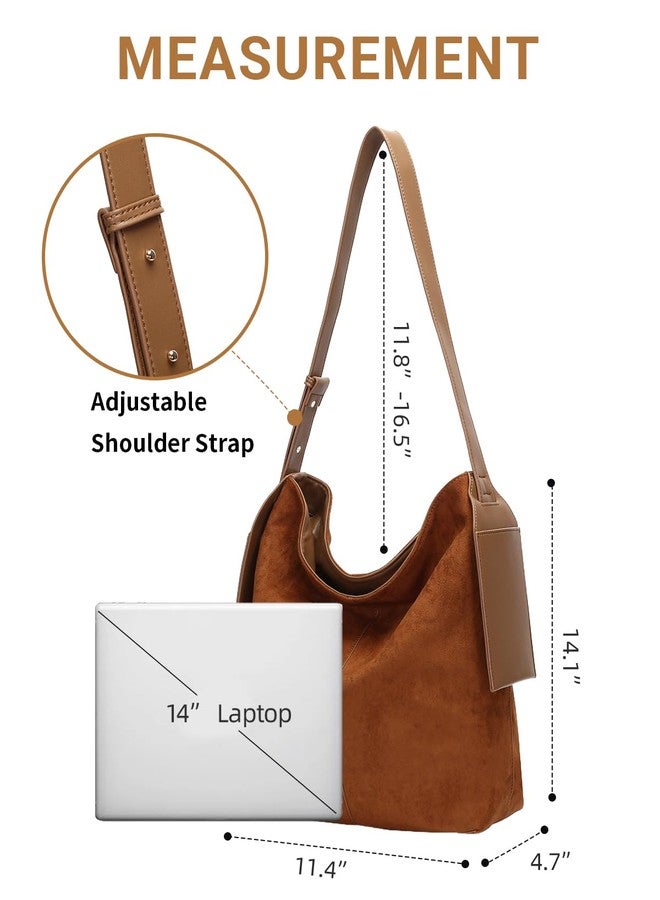 Herald Soft Slouchy Suede Hobo Shoulder Bag for Women, Retro Bucket Crossbody Purse Tote Handbag with Adjustable Strap (Brown) - Image 5