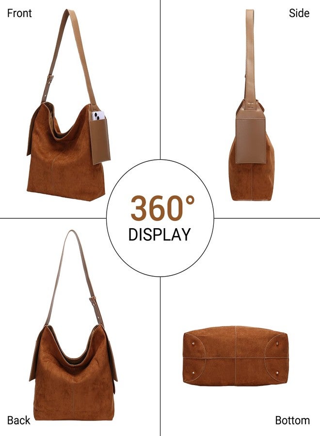 Herald Soft Slouchy Suede Hobo Shoulder Bag for Women, Retro Bucket Crossbody Purse Tote Handbag with Adjustable Strap (Brown) - Image 4