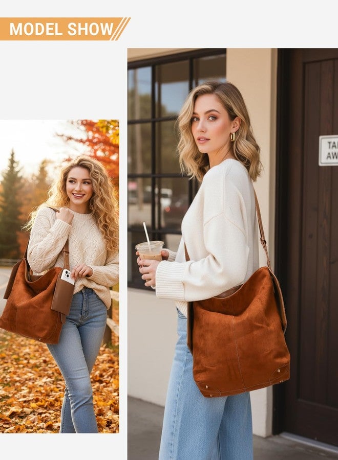 Herald Soft Slouchy Suede Hobo Shoulder Bag for Women, Retro Bucket Crossbody Purse Tote Handbag with Adjustable Strap (Brown) - Image 2