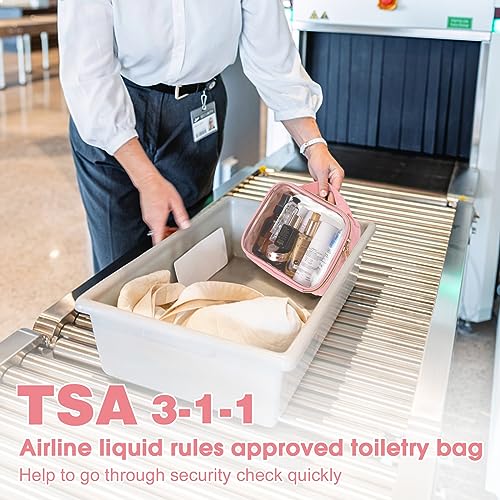 Wedama TSA Approved Toiletry Bag 2 Pack Clear Makeup Bags with Handles Quart Size Toiletry Bags PVC Clear Cosmetic Bags for Women and Men Carry on Airport Airline Compliant Bag Pink - Image 3