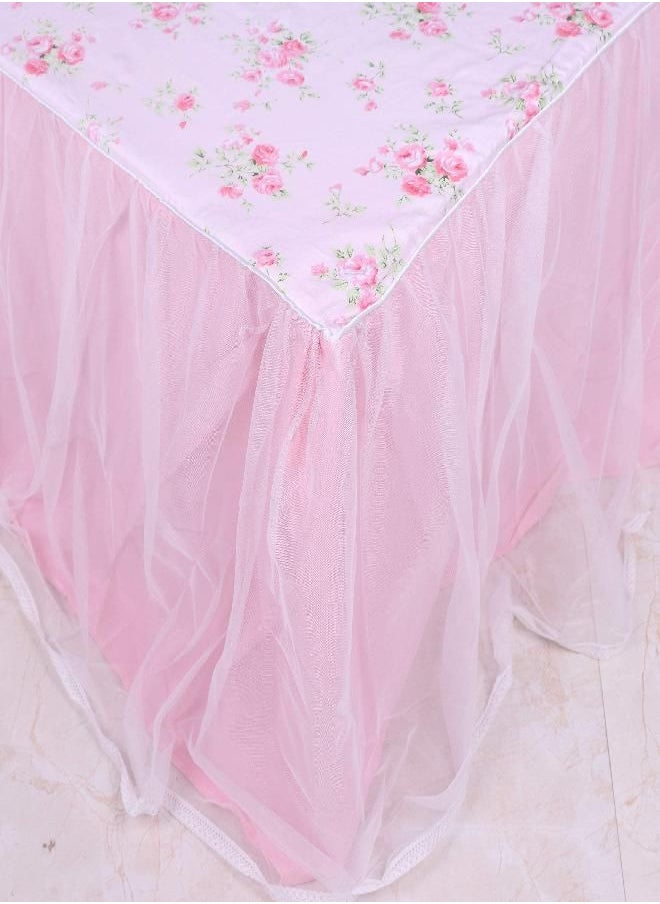 LELVA - LELVA Dust Ruffled Bed Skirts King Size Wrap Around Lace Bed Ruffle with Platform 18 inch Deep Drop Cotton Floral Girls Bed Sheets Pink - Image 1