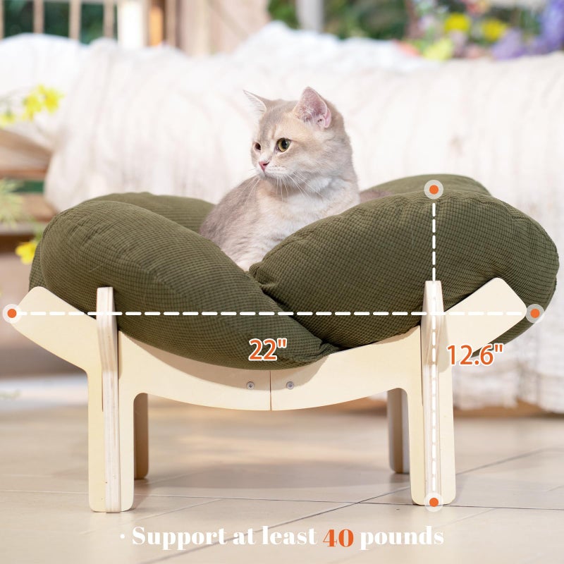 CHEERHOME PETS Elevated Cat Bed Wooden with Cushion Fluffy Pet Couch Sofa for Indoor Cats Raised Kitty Lounge Chair Suitable for Puppy, Cat Furniture(Green) - Image 4
