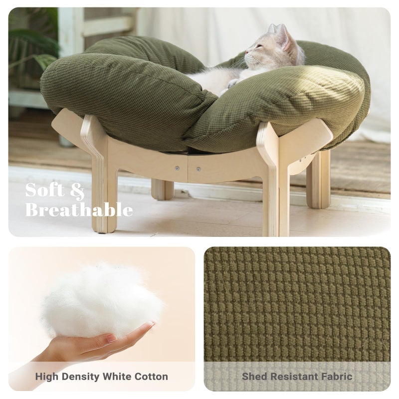 CHEERHOME PETS Elevated Cat Bed Wooden with Cushion Fluffy Pet Couch Sofa for Indoor Cats Raised Kitty Lounge Chair Suitable for Puppy, Cat Furniture(Green) - Image 5