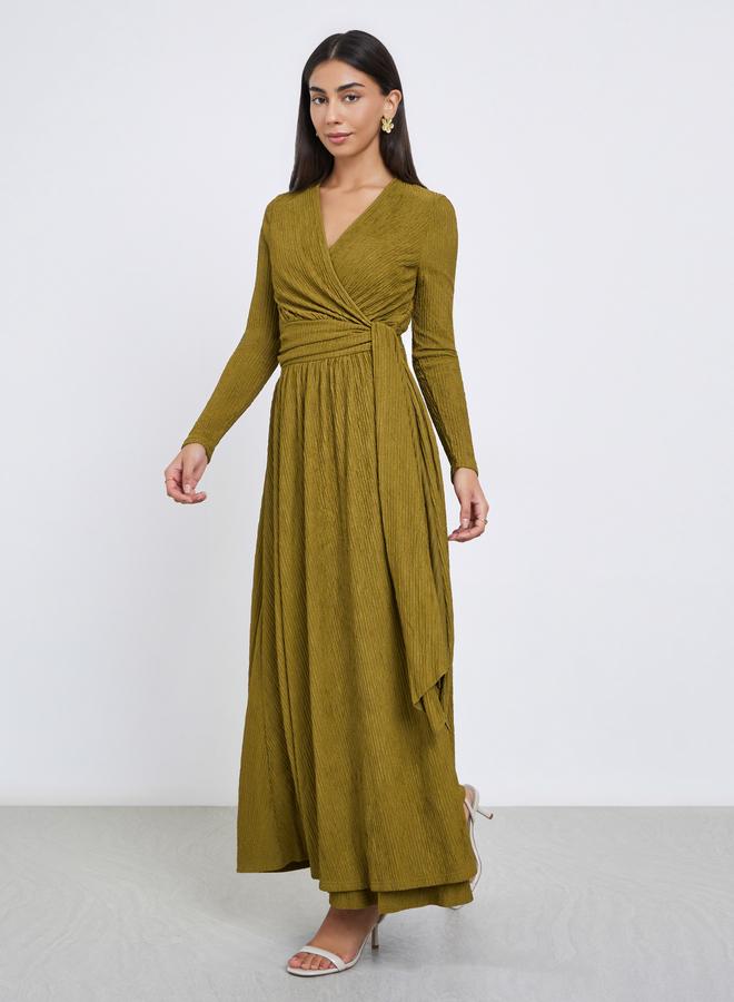 Styli Green Textured Wrap Maxi Dress - Image 2