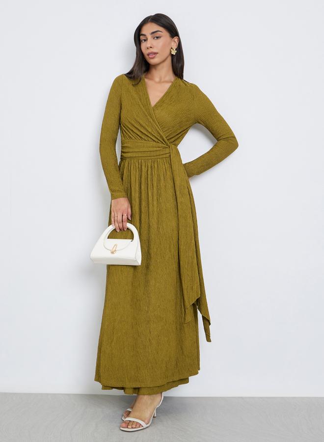 Styli Green Textured Wrap Maxi Dress - Image 1