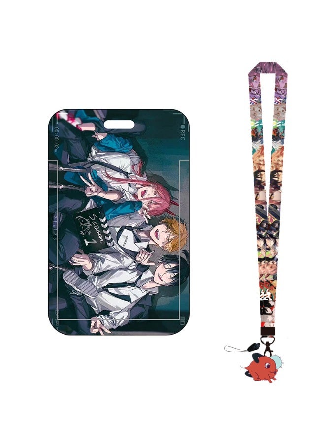 NIBEMINENT 1 - Piece Chainsaw Man Kpop Photo Card Holder Pendant Key Chain ID Badge Holder ID Card Holder Photo Card Protector for School ID Office ID Access Card for Women Girls 