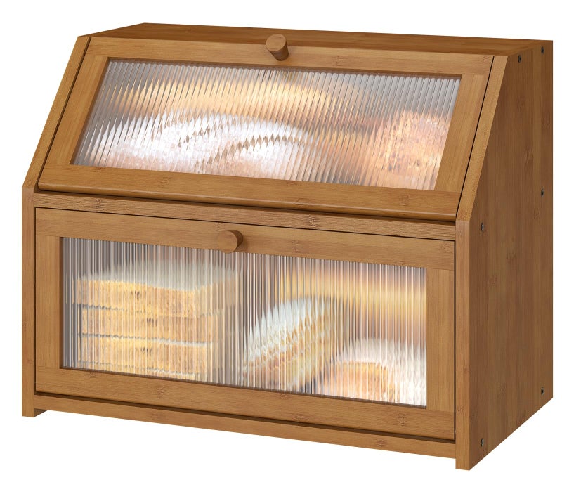 Vriccc Bread Box for Kitchen Counter, Large Bamboo Wood Double Layer Bread Box, Wooden Bread Storage Capacity - Image 1