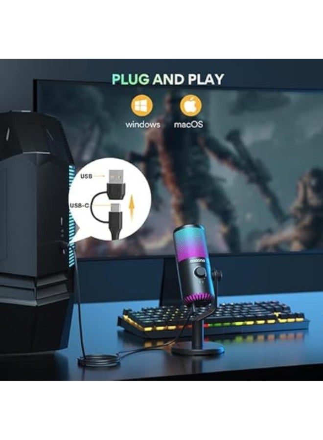 ماونو ميكروفون ألعاب USB DM30 RGB، ميكروفون كوندنسر للكمبيوتر قابل للبرمجة مع إضاءة RGB، كتم سريع، تحكم في الحساسية، ومراقبة بدون تأخير للبث، البودكاست، تويتش، يوتيوب، ديسكورد، PS5، PS4، والكمبيوتر - Image 4