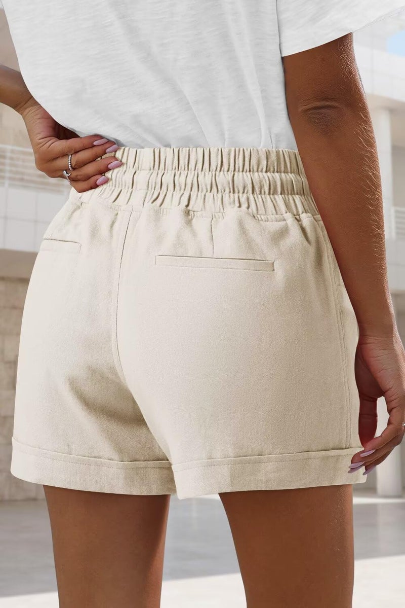 FEKOAFE Women's 2026 Linen Shorts Casual Summer High Waisted Comfy Pull On Shorts with Pockets Beach Vacation Essentials Beige Large - Image 3