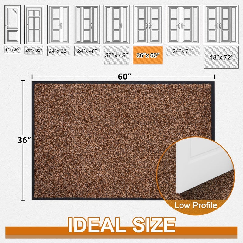 ميباو حصيرة باب ميباو لامتصاص الأوساخ للاستخدام الداخلي والخارجي، مقاس 36" x 60"، لون بني أسود، قابلة للغسيل، مانعة للانزلاق، مثالية للمداخل والأحذية، تتميز بقدرة عالية على امتصاص الأوساخ. - Image 2