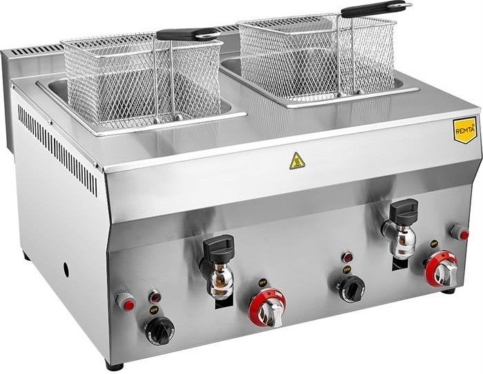 REMTA 8+8 lt Double Natural Gas Fryer with Faucet (CE Certified) 