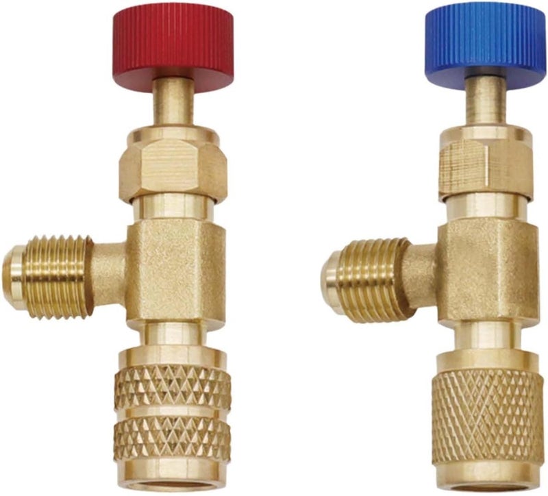 WRAJPQM 2Piece Brass Manifold Gauge Valve Core Removal Set for R410a and R22 Refrigerant 14 SAE Air Conditioning Service Tool with Shut Off Valve - Image 3