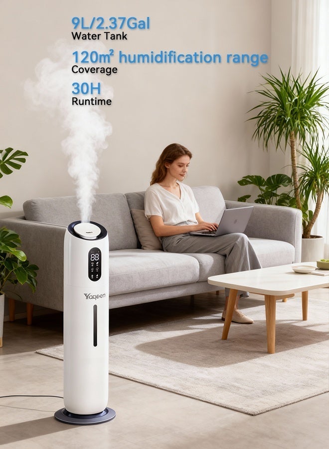 Yaqeen Humidifiers For Large Room Bedroom, Adjustable Mist 9L Top Fill Ultrasonic Cool Mist Humidifier With Aroma Box 360° Nozzle Humidity Control Timer Auto Shut-Off Quiet Operation, Air Humidifier For Baby Home Office & Plants(White) - Image 2