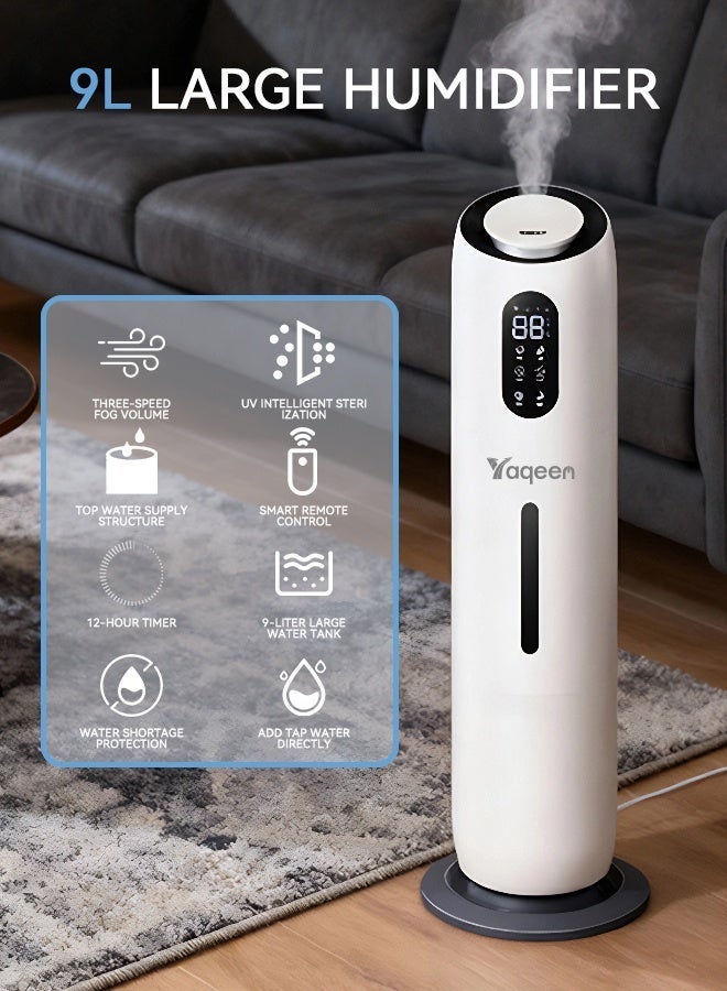 Yaqeen Humidifiers For Large Room Bedroom, Adjustable Mist 9L Top Fill Ultrasonic Cool Mist Humidifier With Aroma Box 360° Nozzle Humidity Control Timer Auto Shut-Off Quiet Operation, Air Humidifier For Baby Home Office & Plants(White) - Image 3