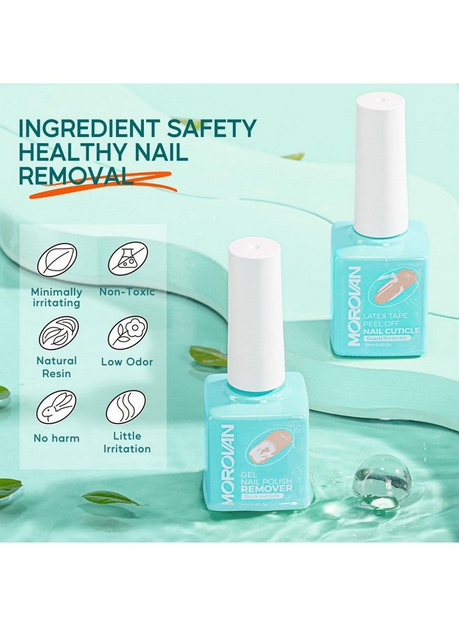 Morovan Gel Polish Remover Kit: Gel Nail Polish Remover Set with Latex Tape Peel Off Liquid with Peeler Cuticle Oil Nail File Cuticle Pusher Cleaner Easy & Effective Gel Polish in 3-5 Minutes. - Image 2