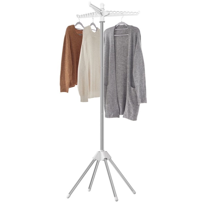 SONGMICS SONGMICS Clothes Drying Rack 59Inch Folding Laundry Drying Rack with 3 Rotatable Arms for Hangers 4 Legs Stainless Steel for 27 Pieces of Clothes White and Silver ULLR510W01