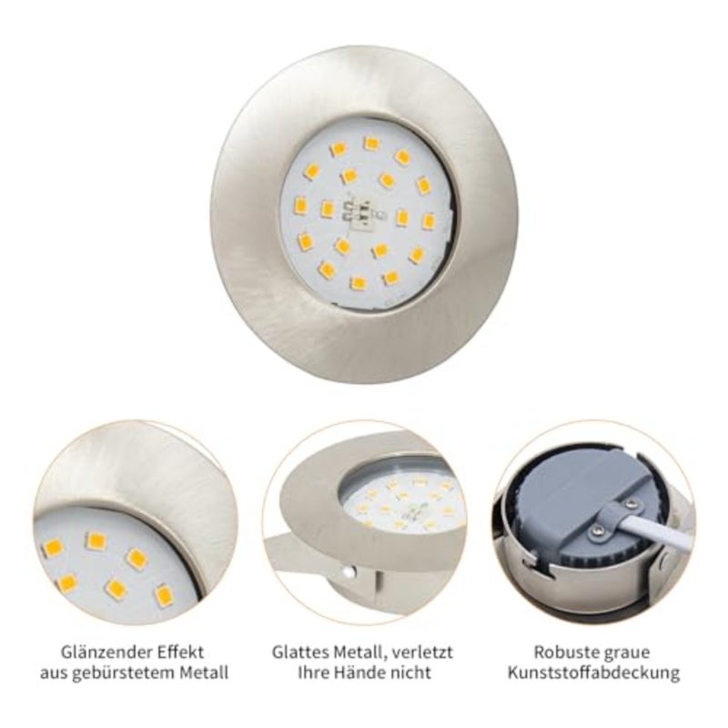 LED Lighting Recessed Spotlight Flat 30mm IP44 Bathroom Ceiling Spotlight 230V Set 5W Warm White 3000K 500lm Recessed Spotlights Round Nickel LED Lights, Pack of 6 - Image 3