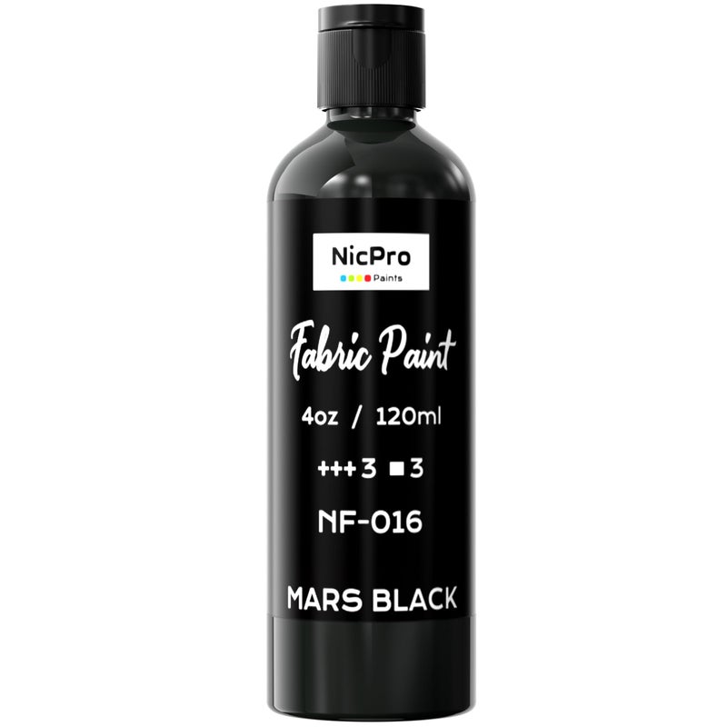 نيكبرو طلاء نيكبرو الأسود للأقمشة، 120 مل (4 أونصة) طلاء دائم للأقمشة، غني بالأصباغ، غير سام، طلاء ناعم للملابس، مناسب للأعمال اليدوية مثل التيشيرتات والجينز، وتجديد تنجيد الأثاث. - Image 1