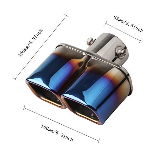 OtpOutopa Dual Exhaust Tips 2.5 inch Inlet, Universal Stainless Exhaust Square Dual Tip Car Exhaust Pipe Modification Tail Throat Tail Pipe Muffler Tip (Straight,Baked Blue) - Image 2