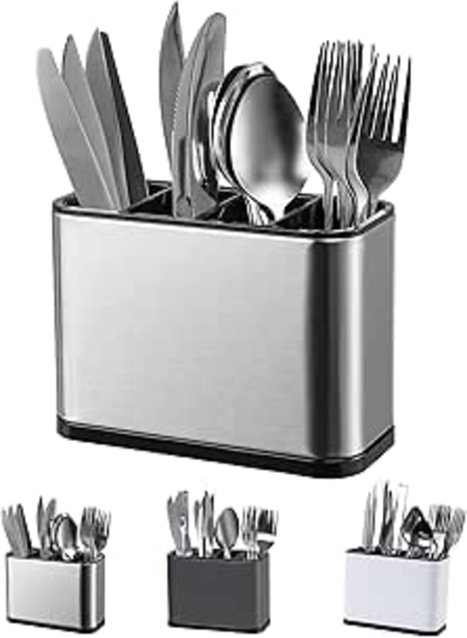 LIBODOUR Utensil Holder Utensil Crock Kitchen Utensil Organizer Stainless Steel Kitchen Utensils Silverware Caddy Large Capacity Flatware Caddy Spoon Spatula Utensil Storage For Kitchen Countertop
