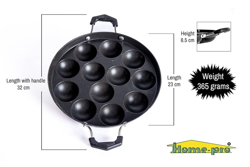 Home Pro HomePro 12 Cavity Appam Patra Mini Uttapam 4 Cavity Aluminum Nonstick Coating Steel Lid Bakelite Handle Combo Pack - Image 4